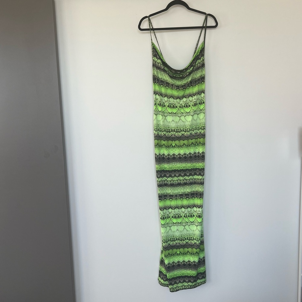 Pretty Little Thing Neon Lime Cowl Snake Print Maxi Dress  US 10